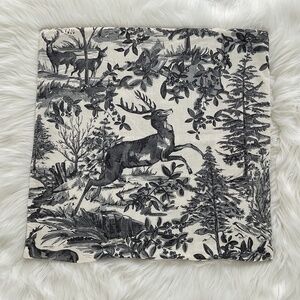 Pottery Barn Black Gray Alpine Toile Reversible Stag Deer Plaid Pillow C…